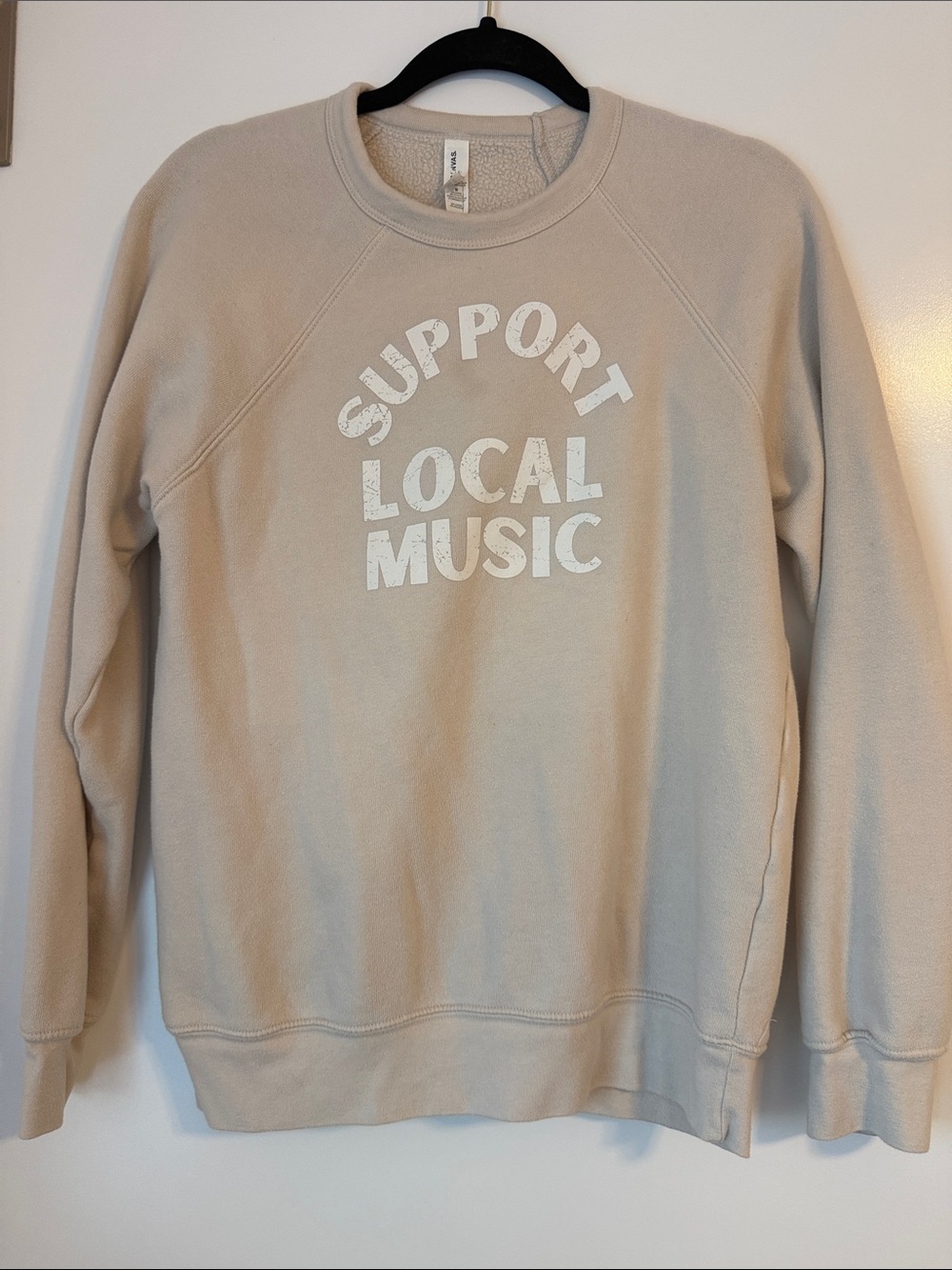 Aritzia Beige Crewneck Sweatshirt with "Support Local Music" Print